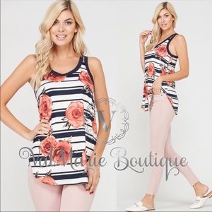 Ultra Soft Navy striped floral tank top